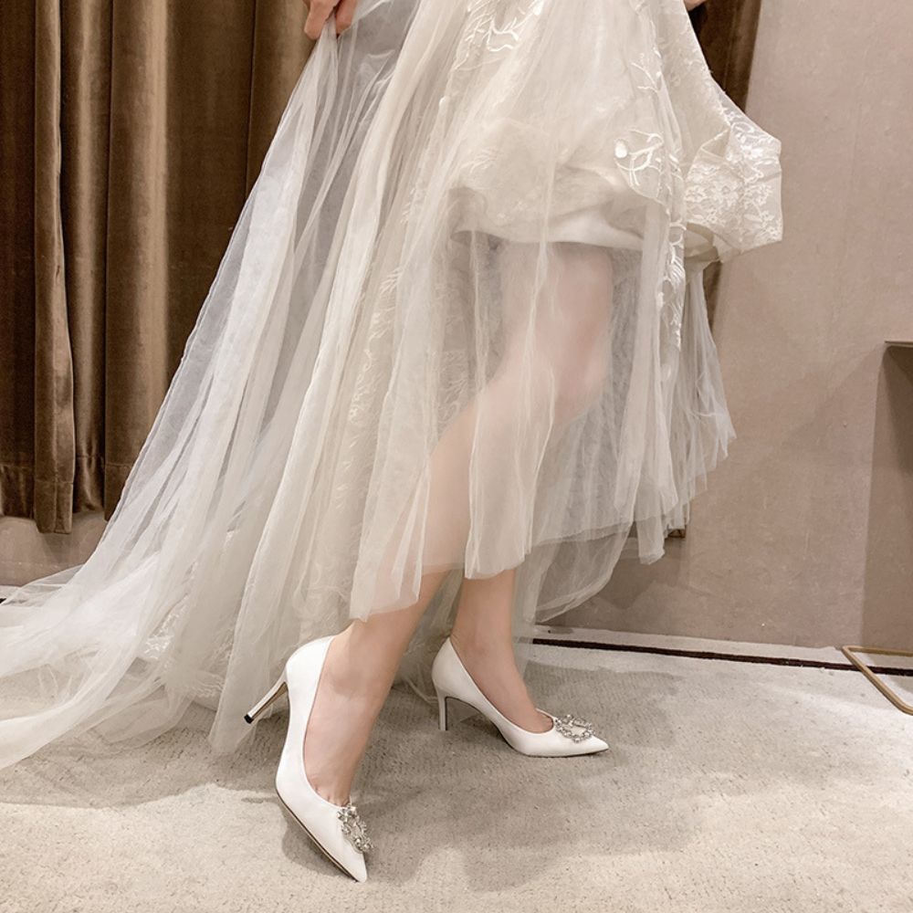Pointed toe stiletto rhinestone Pearl bridal shoes