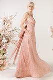 A-Line Sweep Train Printed Chiffon Bridesmaid Dress