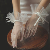 Bridal short tulle bow gloves