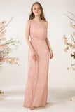 A-Line Sweep Train Printed Chiffon Bridesmaid Dress