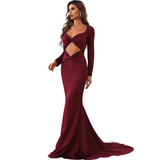 Long Sleeve Sweetheart Neck Cut Out Floor Length Prom Evening Dresses