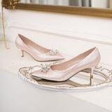 Low heel rhinestone bridal shoes