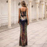 Women Double Strap Sequin Elegant Evening Dress