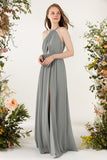 A-Line Sweep-Brush Train Chiffon Bridesmaid Dress