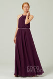 Cocomelody Women Sexy Halter Chiffon A-Line Floor Length Beading Sashes Plus Size Night Out Bridesmaid Dress CB0292