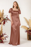 Sheath Sweep Acetate Satin Bridesmaid Dress