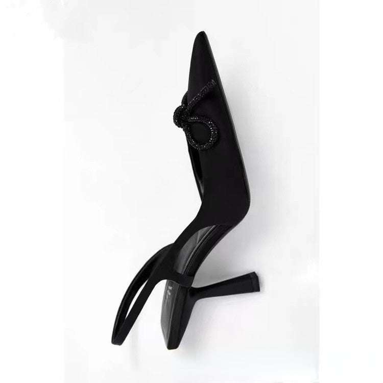 Women's shoes high heels shiny ornament butterfly Dew heel pointed stiletto heel satin pumps
