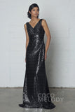 Sheath-Column Floor Length Sequined Dress