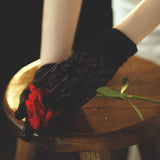 Bridal lace flower black gloves