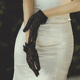 Bridal lace flower black gloves