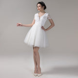 A-Line Knee Length Lace Tulle Wedding Dress