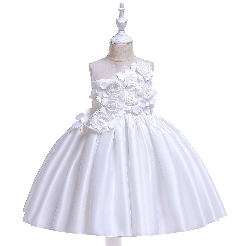New Children's Dress Princess Dress Three-Dimensional Flower Wedding Dress Sleeveless Dress For Children