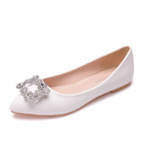 Large size flat shoes white square buckle rhinestone pumps flat bride and bridesmaid shoes