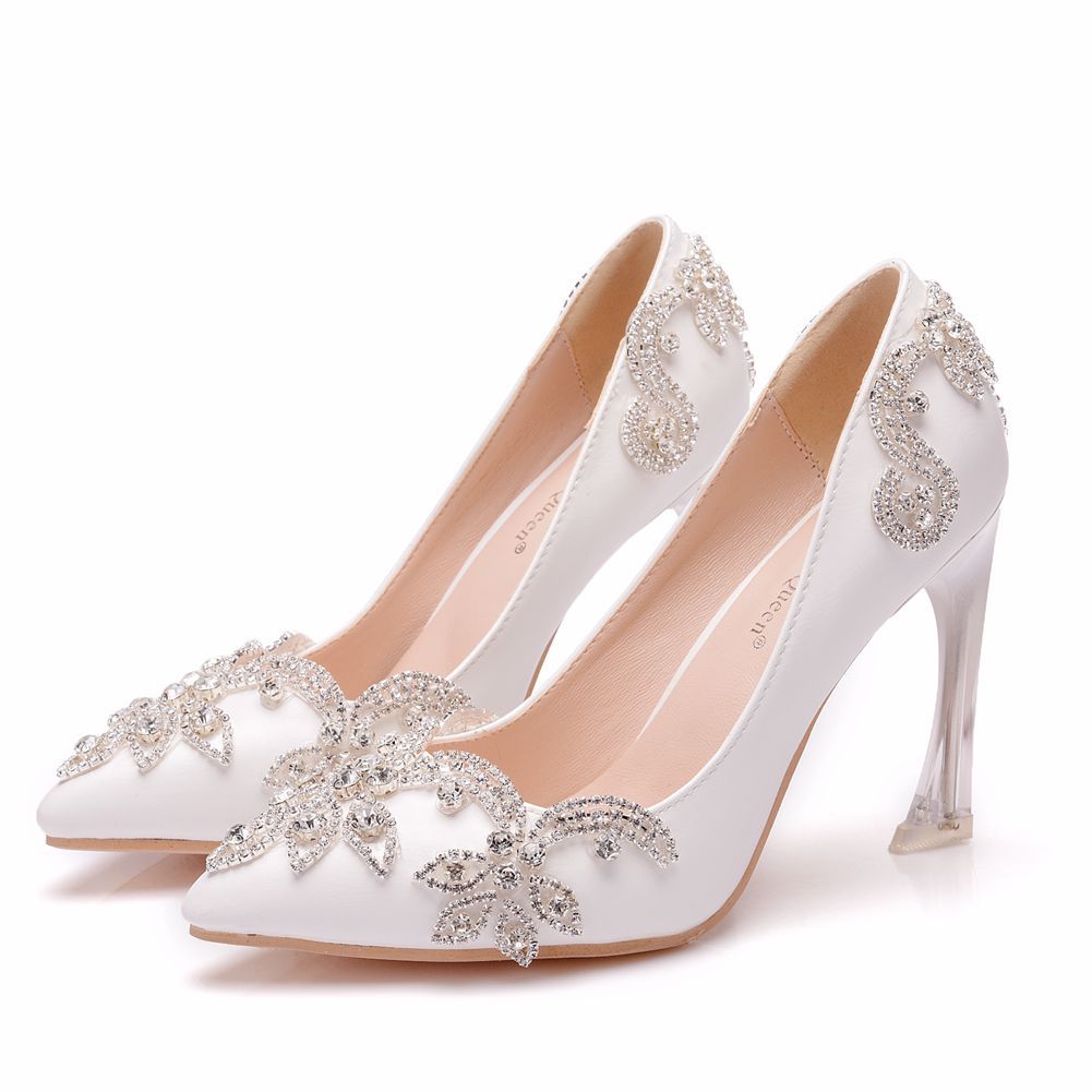 Shallow mouth pumps crystal heel rhinestone bride and bridesmaid shoes for prom party plus size dinner party shoes