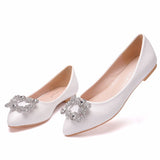 Large size flat shoes white square buckle rhinestone pumps flat bride and bridesmaid shoes