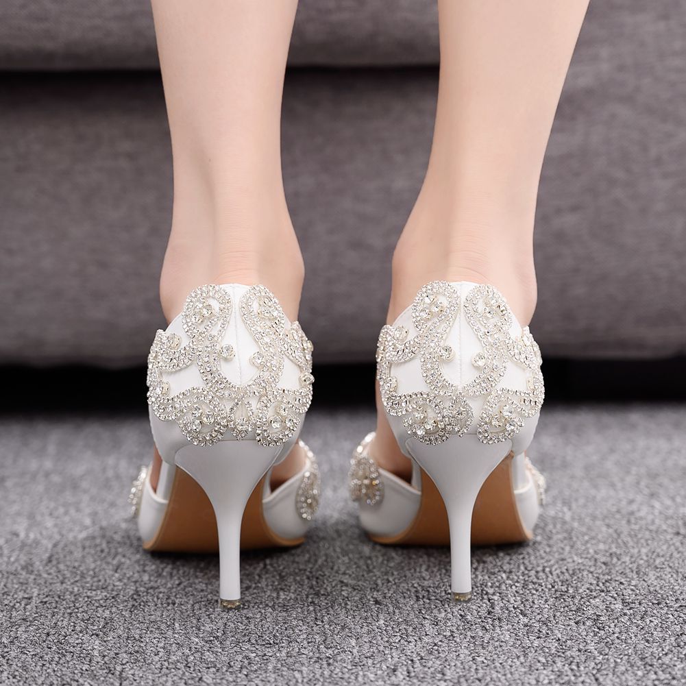 Rhinestone Wedding shoes stiletto heel pointed sandals hollow two-piece sandals
