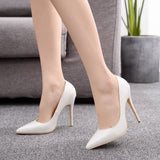 Ultra-fine iron pointed toe pumps patent leather pointed high heel shoes White large size professional stage high heels