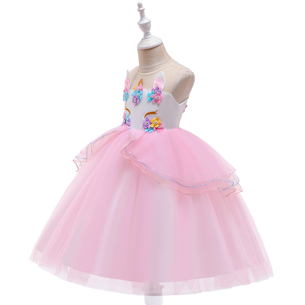 Girls Unicorn Dress Children Princess Dress Show Dress