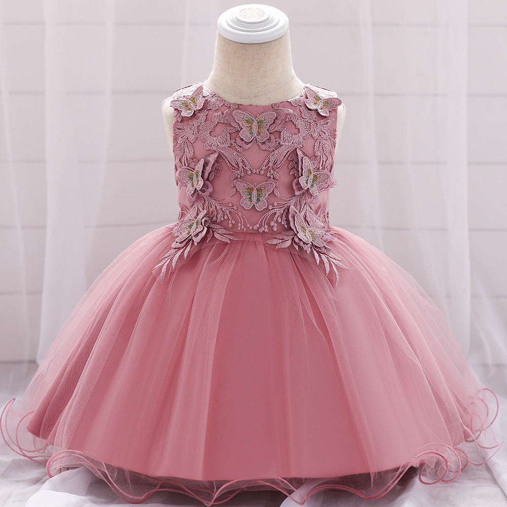 Baby's First Birthday Wedding Dress Princess Dress Butterfly Applique Child Dress