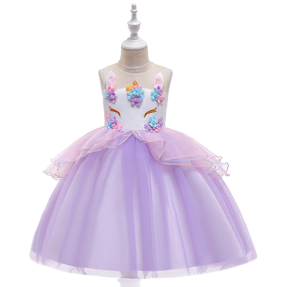Girls Unicorn Dress Children Princess Dress Show Dress