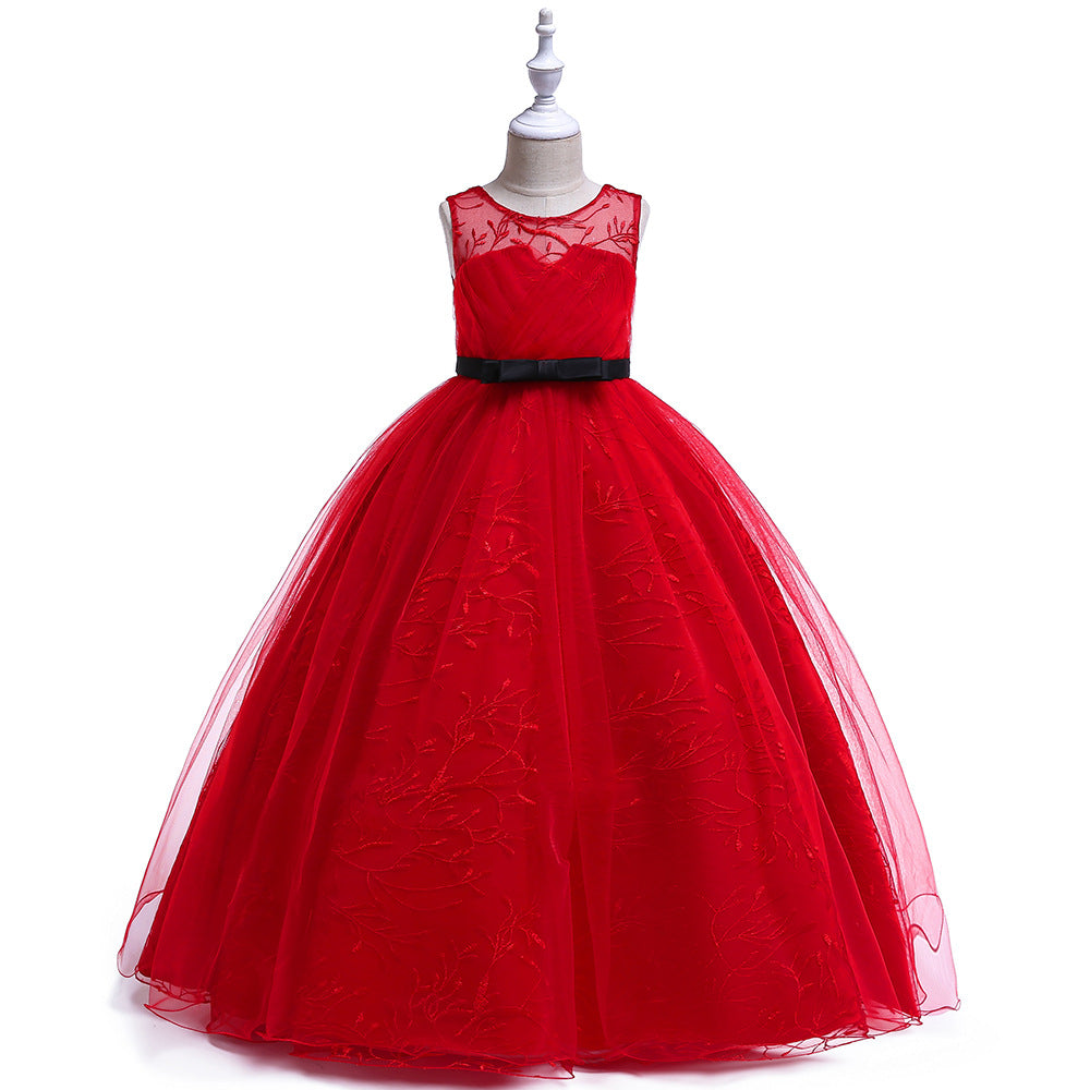 Children Princess Dress Girl Wedding Dress Pompous Skirt Mesh Embroidered Dress Piano Host Performance Dress
