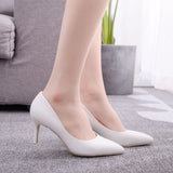 Pointed toe pumps small stiletto heel mid-heel shoes pumps pointed toe shoes large size women's shoes women's white
