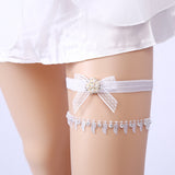 Bridal lace bow rhinestone garter