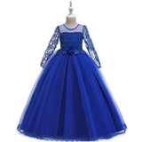 European And American Children's Dress Princess Skirt Long Sleeve With Corsage Children's Dress Lace And Lace Big Children's Runway Dress