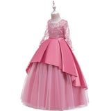 Children's Long Sleeves Dress Diamond Flower Wedding Dress Long Evening Dress