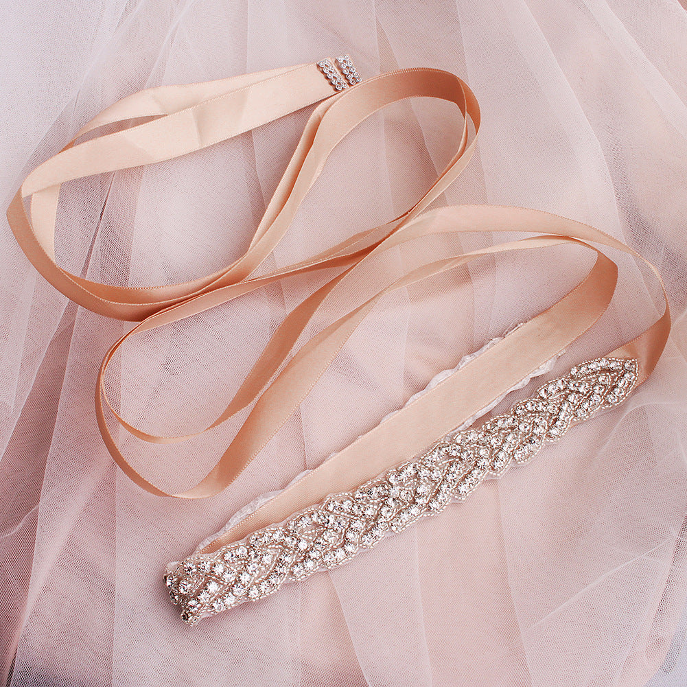 Exquisite hand-stitched applique bridal crystal belt