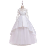 Children's Long Sleeves Dress Diamond Flower Wedding Dress Long Evening Dress