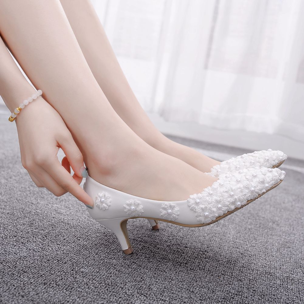 Women's lace high-heeled shoes with thin heels