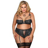 Plus size sexy lingerie sexy lace cutout 1/2 cup bra high waist lace up panties Garter