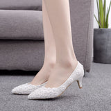Women's lace high-heeled shoes with thin heels