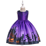 New Halloween Girl Performance Dress Pumpkin Castle Print Princess Dress Sleeveless Print Child Dress