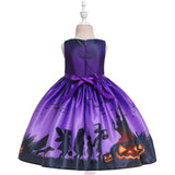 New Halloween Girl Performance Dress Pumpkin Castle Print Princess Dress Sleeveless Print Child Dress