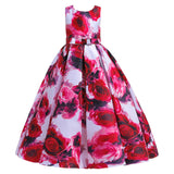 Children's Girls' Printed Sleeveless Fluffy Long Catwalk Dress