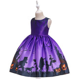 New Halloween Girl Performance Dress Pumpkin Castle Print Princess Dress Sleeveless Print Child Dress