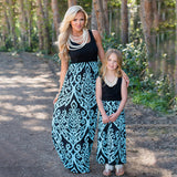 Women's parent-child digital printed dress long skirt