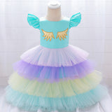 Children's Girl Unicorn Flying Sleeve Color Matching Cake Yarn Skirt Fluffy Dress Princess Dress