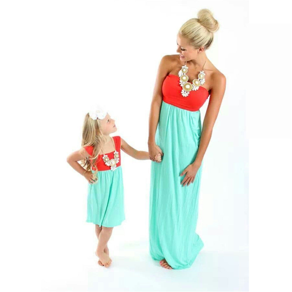 Mother daughter Strapless backless dress children's splicing parent-child dress