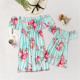 spring and summer new mother daughter one shoulder printed Ruffle Dress for parents and children