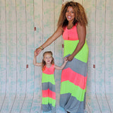 Solid color stitched parent-child mother daughter vest dress
