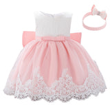 New Baby Princess Children's Dress Female Bow Patchwork Dress Lace Dress