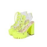 Large size sandal boots strap fish mouth PVC women's boots candy color transparent chunky heel boots