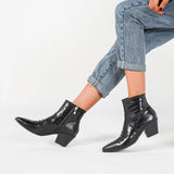 Women's ankle boots fashion short chunky heel high heel snakeskin ankle boots