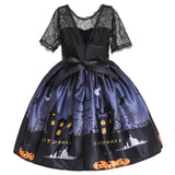 New Girl Halloween Princess Dress Lace Strapless Dress Halloween Ghost Printed Children's Dress Set