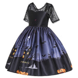 New Girl Halloween Princess Dress Lace Strapless Dress Halloween Ghost Printed Children's Dress Set