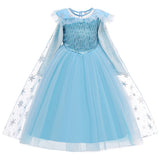 Children's Girls' Long Sleeved Sequin Printed Princess Skirt Ice And Snow Strange Fate Cosplay Performance Dress