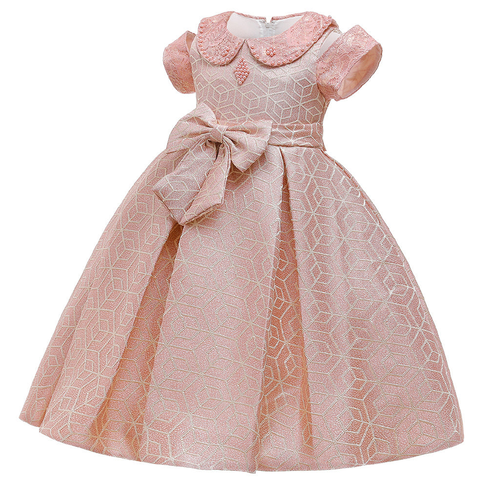 Children's Girl Doll Collar Jacquard Small Host Performance Dress Princess Dress